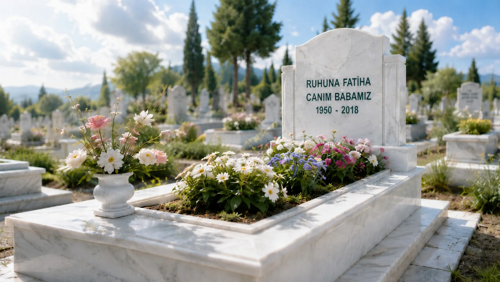 Çiçeklendirilmiş bakımlı mezar